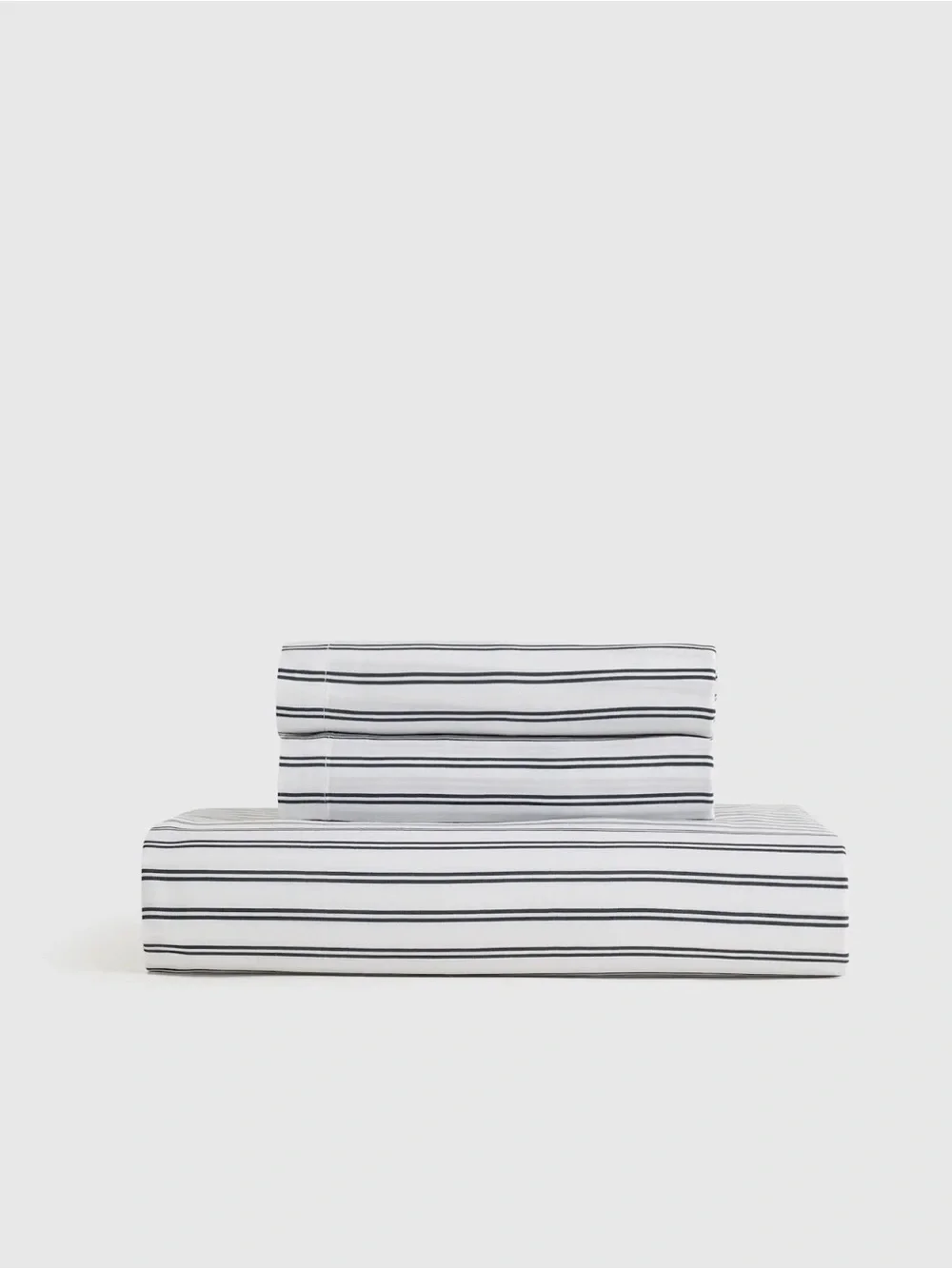 Quince Organic Crisp Percale Double Stripe Fitted Sheet Set NAVY